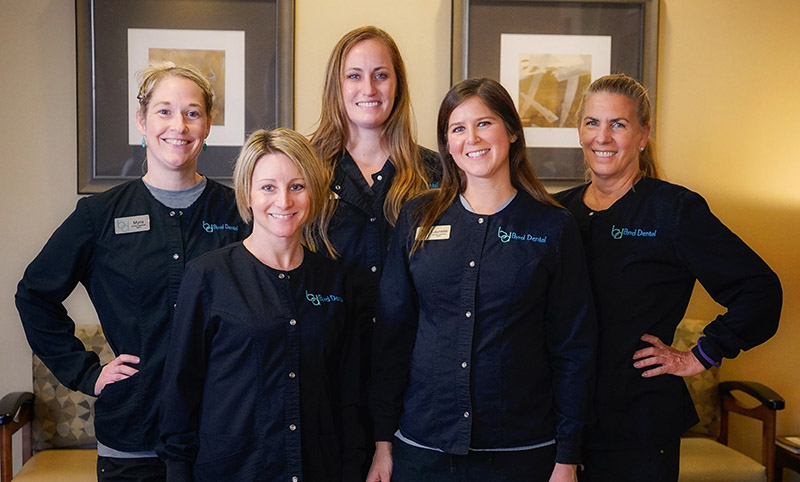 Hygienists: Front Row: Christy & Laurelle; 
Back row: Myra, Casey & Kathy